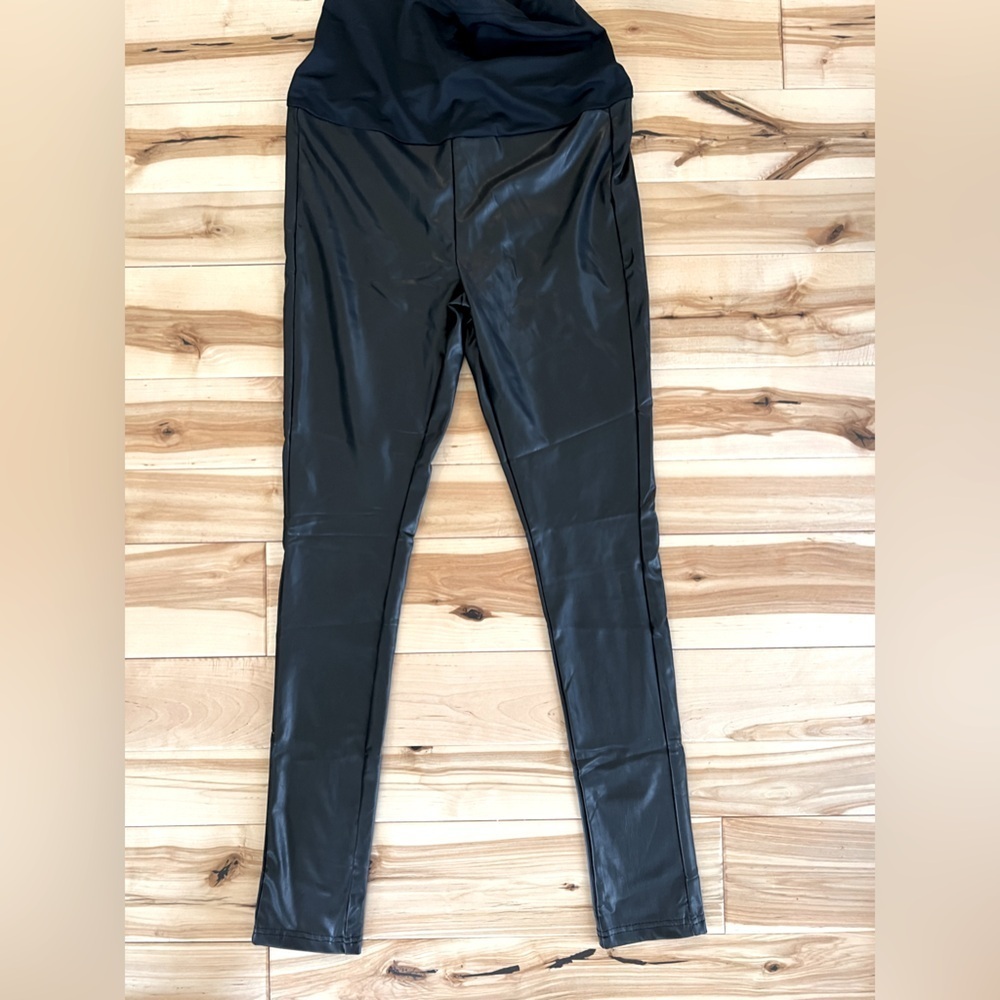 Preggo Leggings Leather Over Belly Style NWOT